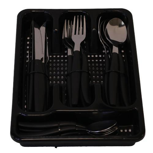 Juego De Cubiertos 24 Pzs Con Portacubiertos Negro [Lion Tools]