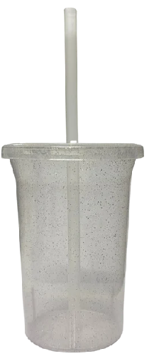 VASO BACHELOR GLITTER 160Z CON TAPA Y POPOTE [LEOPLASTIC]