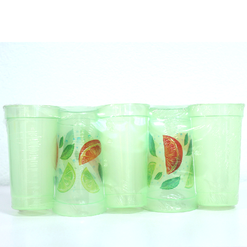 VASO 15 OZ S/TAPA (5 PZ) VERDE TRASLUCIDO FRUTAS [KAIZENWARE]